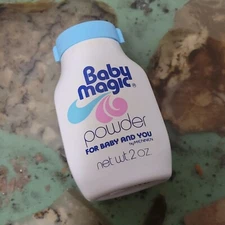 Vtg 1980s Baby Magic Powder by Mennen 2 oz Small Bottle Talc Nursery Set Prop