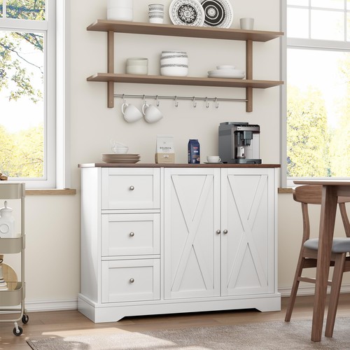 41" Farmhouse Buffet Cabinet Kitchen Storage Cabinet Buffet Sideboard w/Drawers - Picture 4 of 7