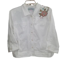 VTG Patchington Women Embroidered Cotton Jacket Sz LP Beachy Bohemian Cottage