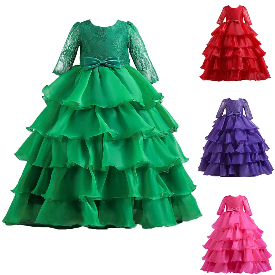 Christmas Kids Pageant Flower Girls Long Dress Wedding Bridesmaid Christmas Gift - Image 4 of 4