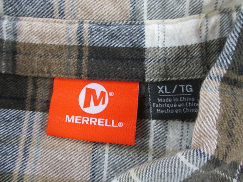 Merrell Shirt Mens Extra Large Brown Plaid Flannel Button Up Pockets Outdoor - Picture 4 of 9