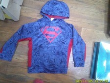 BOYS SUPERMAN HOODIE BLUE  RED Sz5-7 pull on. EUC