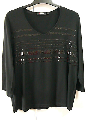 S Fabiani T-Shirt Tunika Gr 46 schwarz Pailettenstreifen schwarz  vorne
