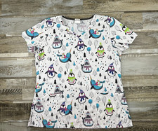 Women's M Scrub Star top white penguins winter Nurse Medical