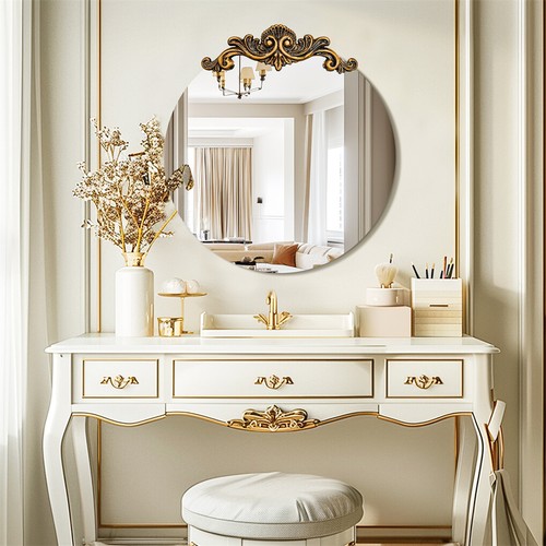 Baroque Antique Round Mirror Wall Decor Bathroom Mirror Ornate Entryway Mirrors - Picture 10 of 28