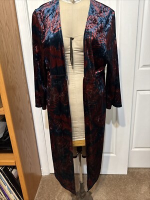 R.   -YA Velour Topper One Size Blue Red Fern Print stretch
