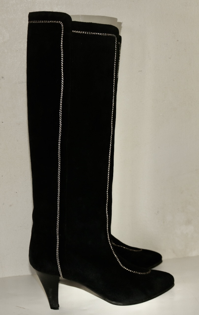 Stivali Yves Saint Laurent YSL neri scamosciati pull on 38 US 8