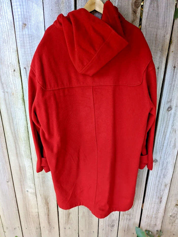 Smythe & Co. Coat Duffle Classic Felted Wool Hooded Toggle Closure Red Mediium - Image 2 of 4