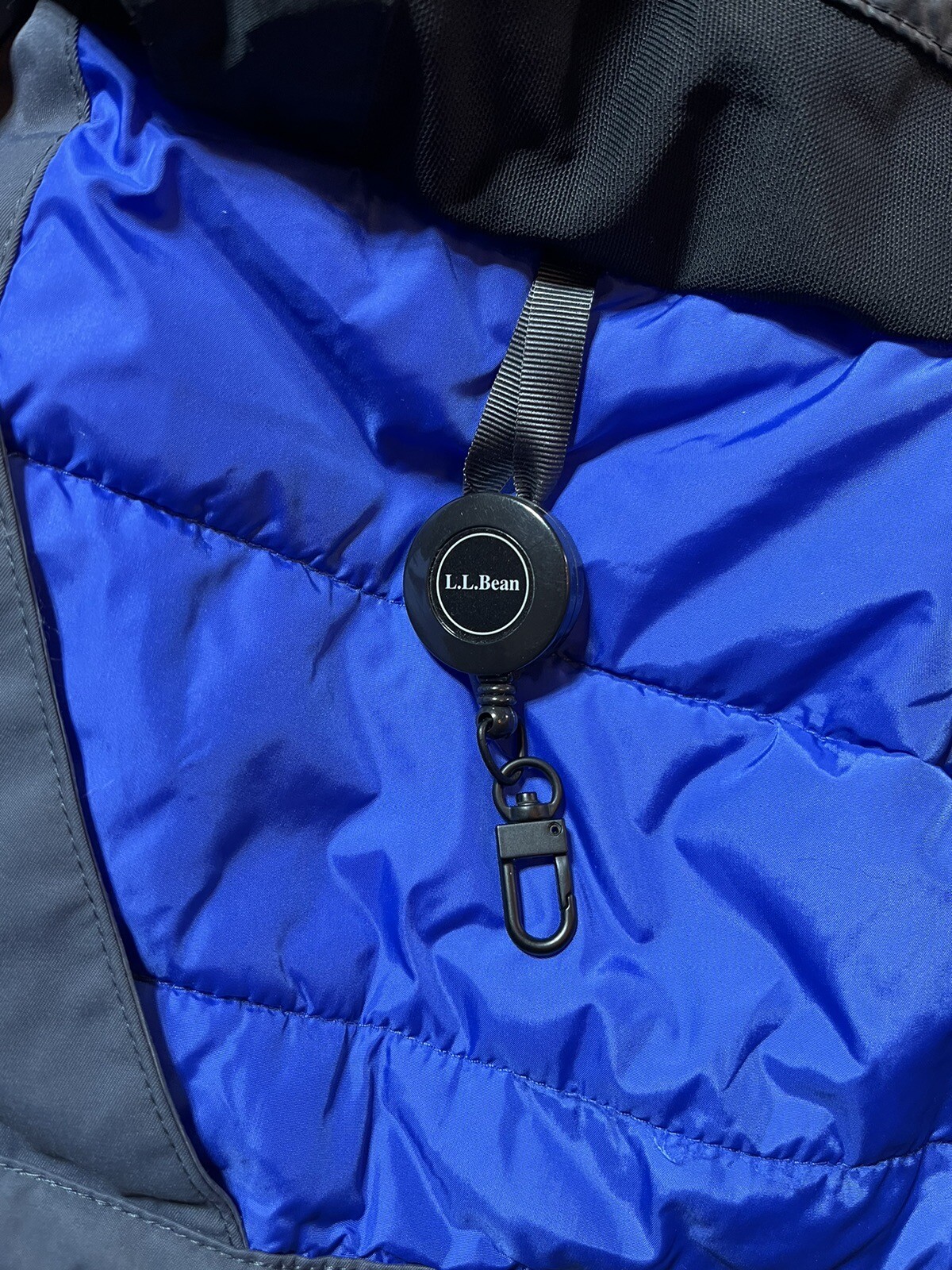 LL Bean Mens Winter Ski Puffer Jacket Hood Vented Gray Blue Lined RN71341 New eBay