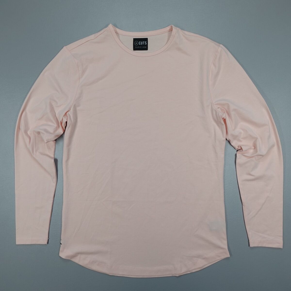 Cuts Clothing Curve Hem Long Sleeve Tee Crew Stretch Peach Cuts Clothing Curve Hem Long Sleeve Tee Crew Stretch Peach