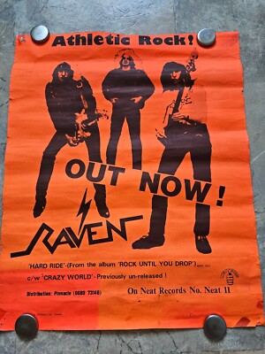 Raven Promo Poster Plakat zur Veröffentlichung von Hard Ride / Crazy World 1981 