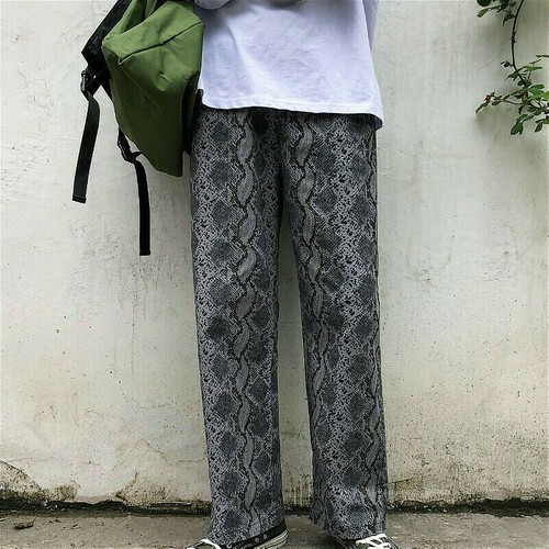 Uomo Larga Dritto Serpente Pantaloni Casual pelle di a Gamba Hip Hop | eBay