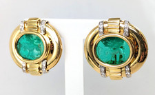 Vintage 18 KT Gold Framed Intaglio Glass Enamel Diamond Accent Clip On Earrings