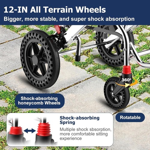 Modern Lightweight Transport Wheelchair for Seniors with Stable 12-Inch Wheels - Picture 6 of 10