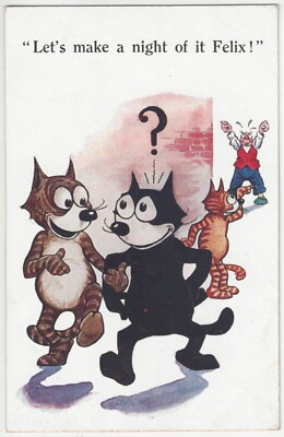 1930 Felix The Cat Sneaking out with Friends, Vintage Illustrated Comic Postcard