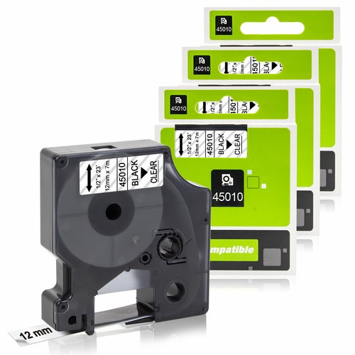 3PK Dymo D1 Label Tape 45010 Black on Clear 12mm for Dymo Label Manager