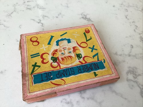 Timbro numero gomma legno vintage cofanetto inchiostro originale latta Giappone ottima grafica - Foto 7 di 8