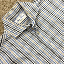 BEN SILVER Charleston mens dress shirt sz 15.5/33 blue check 100 cotton EUC