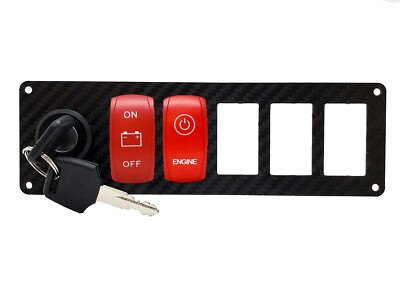 Real Carbon Fiber Key Ignition Engine Start Battery On/Off Rocker 5 Switch Panel
