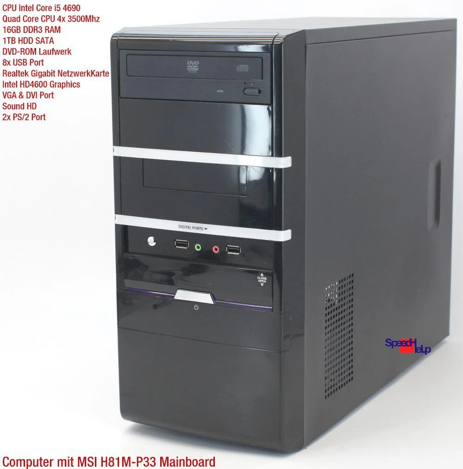 MSI H81m-p33 Intel Core i5 4690 Computadora PC Windows 7 64-BIT 16GB DDR3 1TB - Imagen 2 de 4