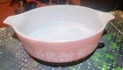 Vintage Pyrex 471 White Gooseberry Print on Pink 1 Pint Casserole USA No Lid — photo 1