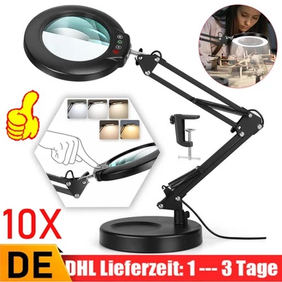10X Dioptrien LED Lupenleuchte Lupenlampe mit Clip Basis Lupe Licht Tischlampe - Bild 1 von 4