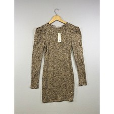 Animal Print Mi Ami Womens Small Taupe Cheetah Puff Sleeve Bodycon Mini Dress