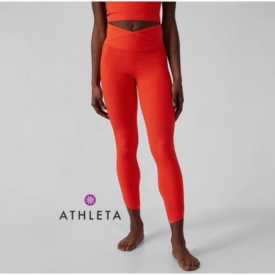 NWT Athleta Elation Crossover Rib 7/8 Tight Legging- Flame Orange- Size M