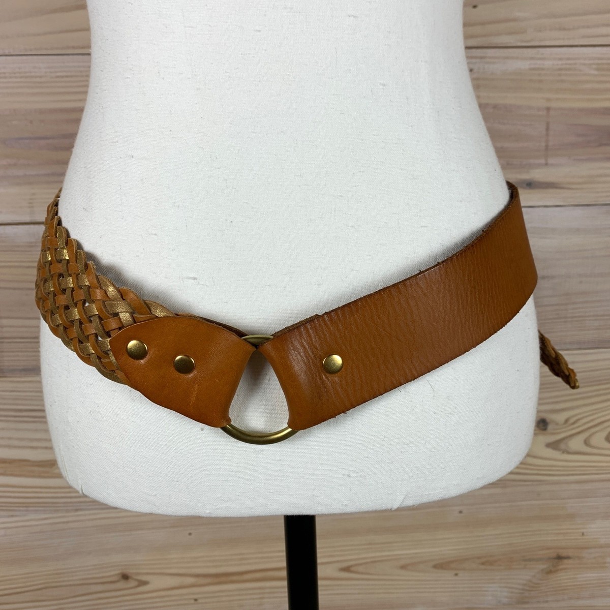 Linea Pelle Braided Belt Women XL Tan Gold Woven Leather  display picture 2