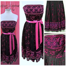 Vtg Betsey Johnson Black Pink Dress 6 Lace Overlay Embroidered Whimsigoth New