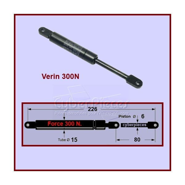 Vérin 300N 226 mm à gaz noir universel pour meubles et coffres