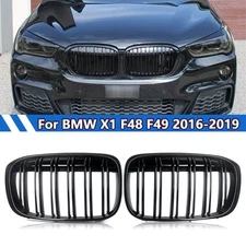 2x Gloss Black Grill For 2016-2019 BMW X1 F48 F49 Front Kidney Grille Dual Slats