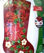 Bucilla Stocking Kit Glitzy Poinsettia SEALED Kit 89069 BEAUTIFUL FREE SHIPPING