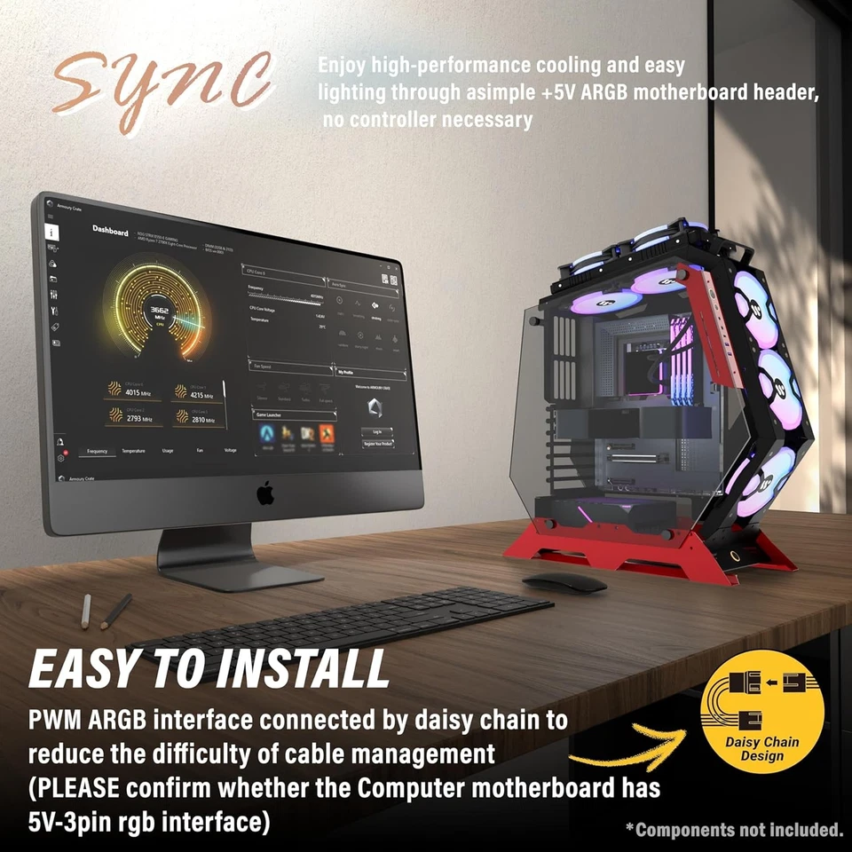 PC Case C570 ATX Mid Tower Tempered Glass Gaming Computer Open Frame Case with 5 - Image 2 of 4