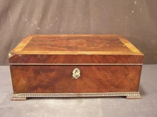 Antique Mauchline Ware Sewing Box Notion Wooden Needle Case Thread Spool Inlay