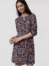 LOFT Stained Glass Floral Print Shift Dress Medium 3/4 Sleeve Women’s M