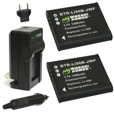 Wasabi Power Battery (2-Pack) and Charger for Olympus LI-50B