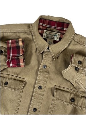 L.L. Bean Hurricane Brown Canvas Plaid Flannel Lined Cotton Shacket Men s Small