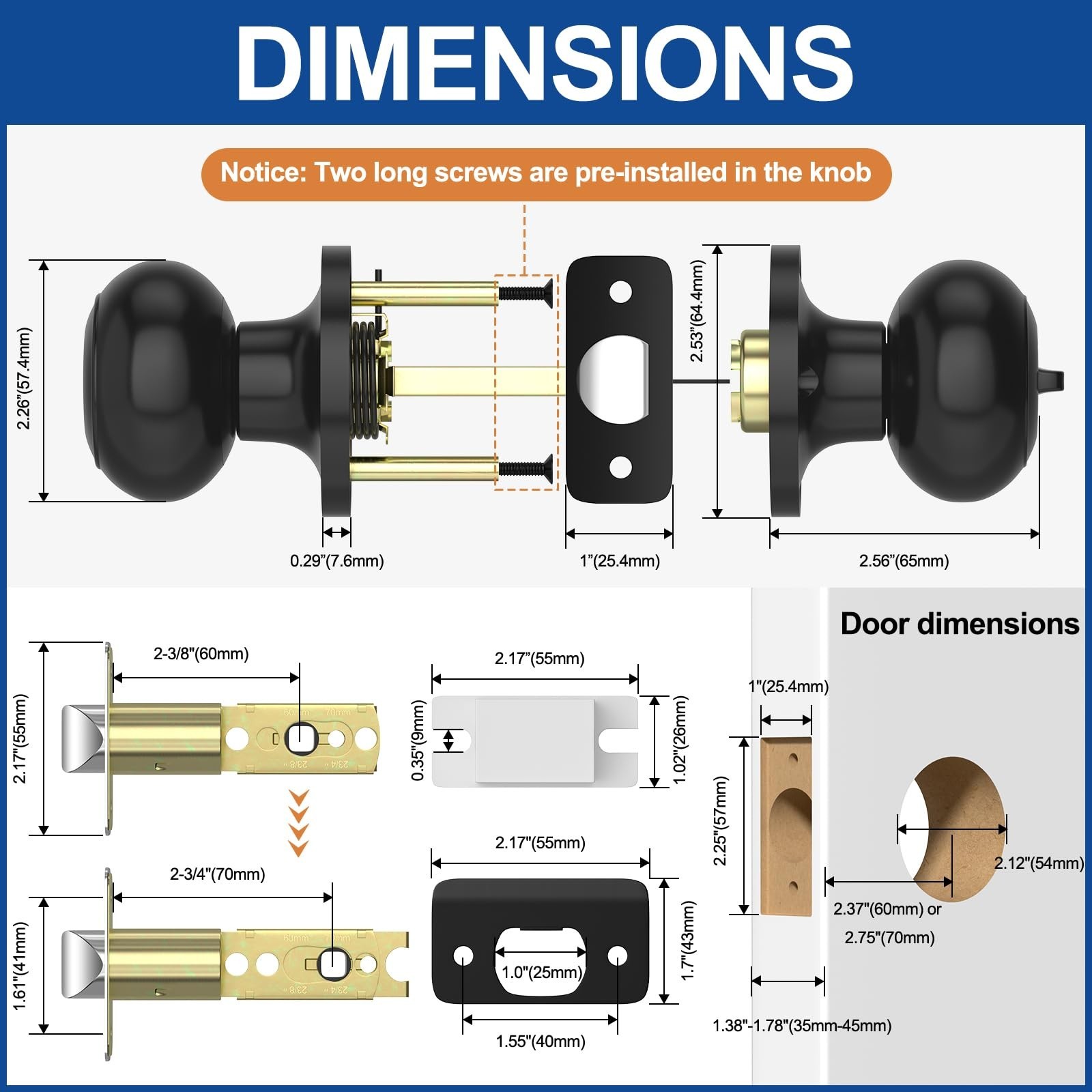 10 Pack Privacy Door Knob, Matte Black Door Knobs Interior Keyless Door Locks...