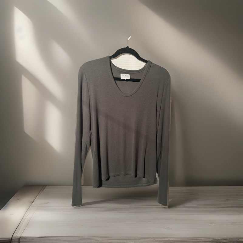 Lou & Grey Women's Olive  Ribbed Knit V-Neck Long Sleeve Pullover T-Shirt XL