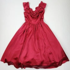 Vtg 80s Jessica McClintock Gunne Sax Red Satin Corset Fit &Flare Formal Gown 13