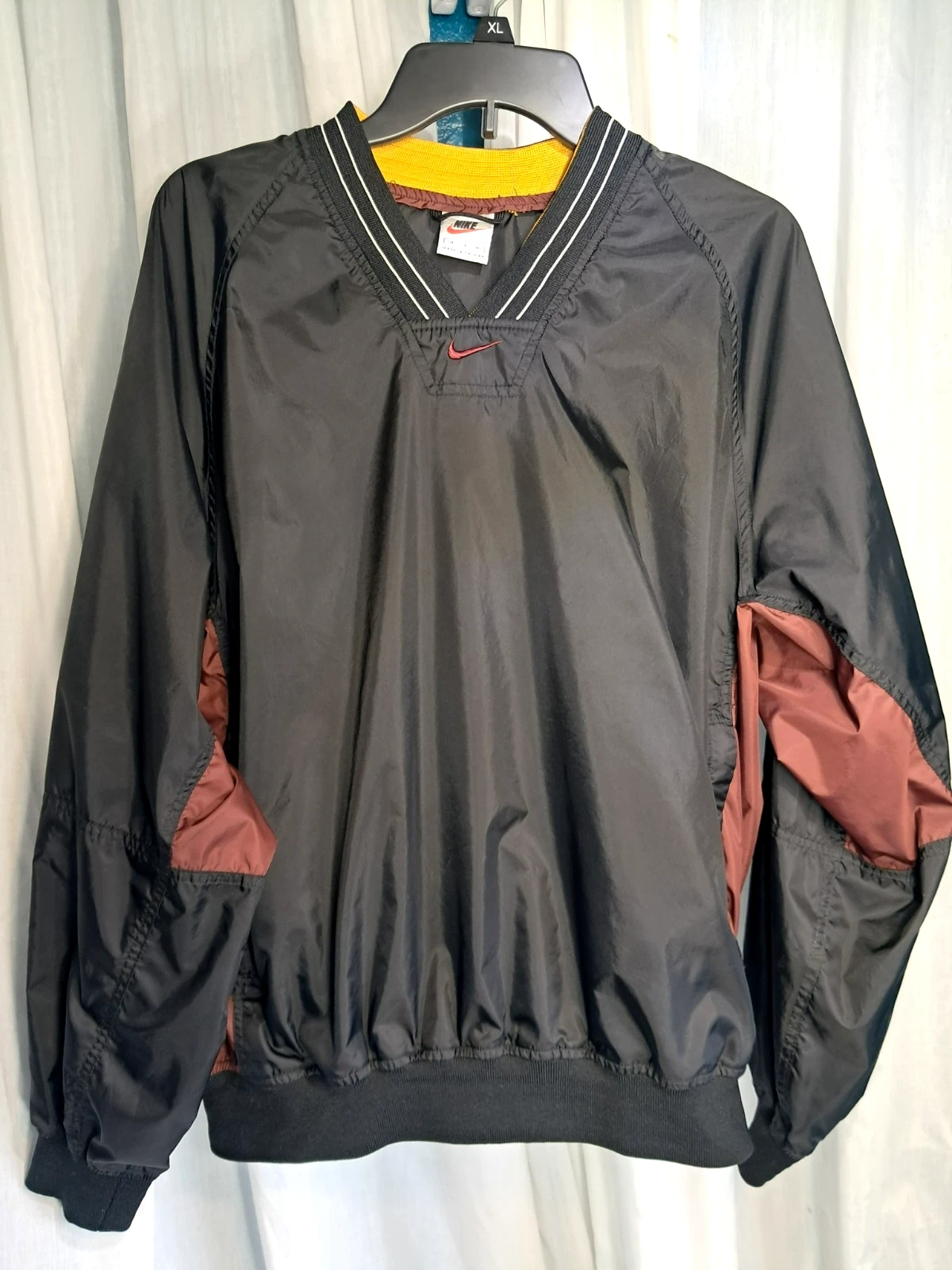 Vintage Nike Windbreaker Jacket Black Maroon Center Swoosh Pullover Track 90s