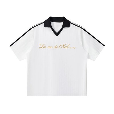 La mc de Neil Men's L White/Black Logo Print V-Neck Short Sleeve T-Shirt