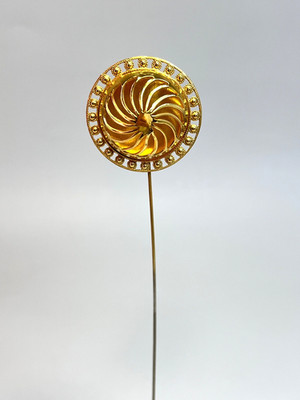 Art Nouveau French Gilt Gold-tone Brass Hat Pin Sunburst Shield Head Hatpin