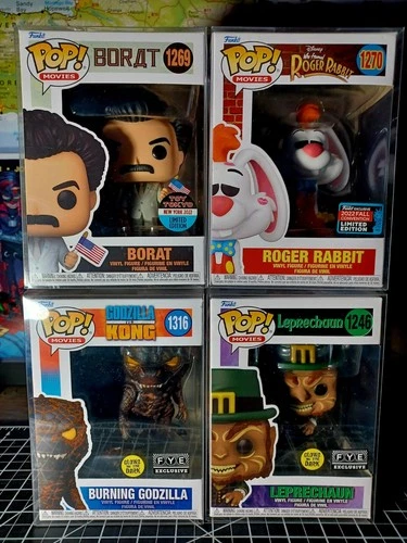 FUNKO POP LOT MOVIES Borat #1269 Roger Rabbit#1270 Godzilla#1316 Leprechaun#1246