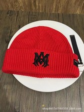 AMIRI Unisex Knitted Embroidered M LOGO Woolen Hat Red Color