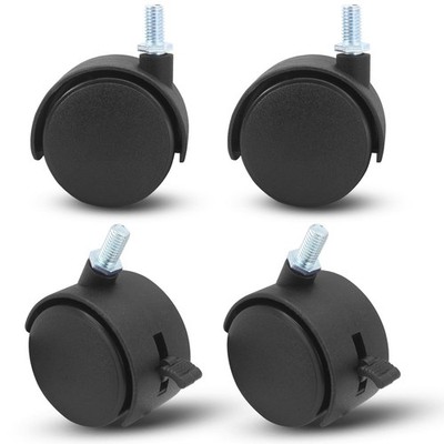 Murtenze 2 Inch Black Plastic Stem Casters Set of 4, M8 Threaded Nylon Furnit...