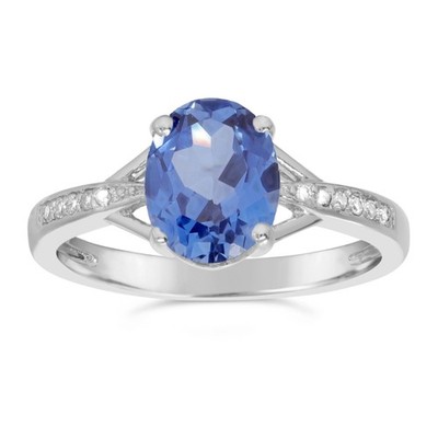 Eleganter Ring mit geteiltem Schaft kreiert Saphir Diamant Akzent Sterlingsilber Größe 5