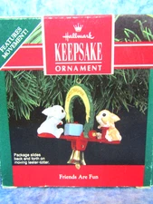 Hallmark Ornaments: "Friends Are Fun" - Two Rabbits on Moving See Saw - NIB