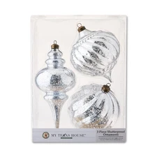 3 Count Silver Mercury Glass-Style Finial Shatterproof Christmas Ornaments, by 
